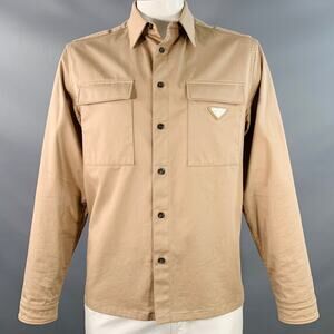 PRADA Size L Khaki Cotton Blend Two Pockets Shirt Jacket